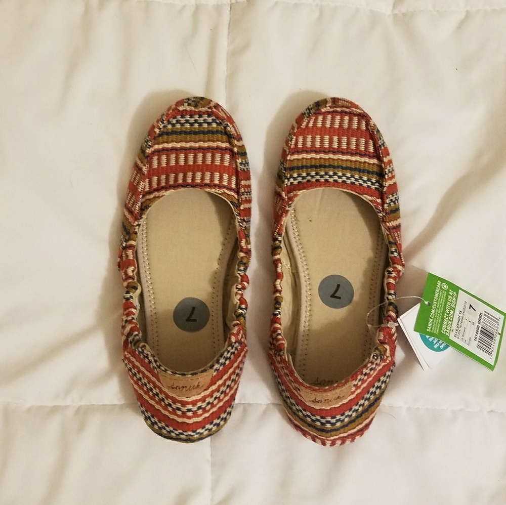 Sanuk Womens Size 7‎ Multi Color Woven Yoga Mat Slip On Ballet Flats Shoes